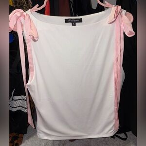 White Top with Pink Ribbon Ties